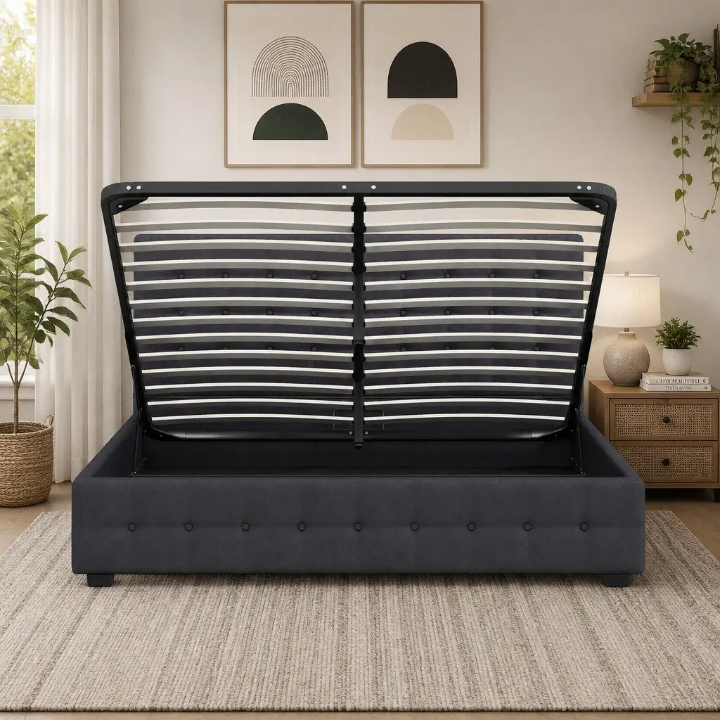 King Single Gas Lift Storage Bed with Headboard