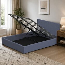 Sturdy Queen Gas Lift Bed Frame with Headboard Storage