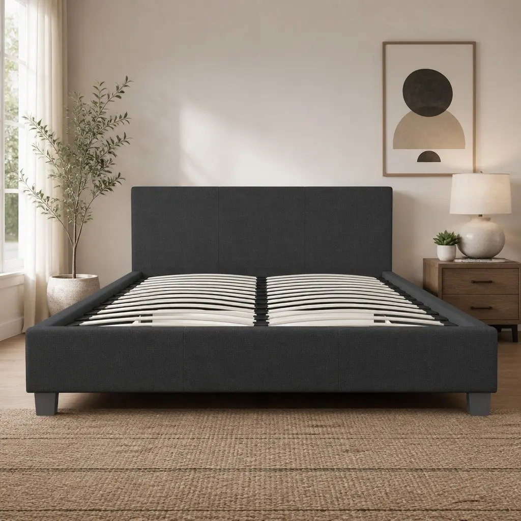 Single Bed Frame with Headboard Modern Platform Design Upholstered Bedroom
