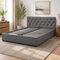 King Single Gas Lift Storage Bed with Tufted Headboard