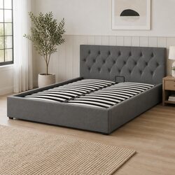 Queen Size Gas Lift Bed Frame with Tufted Headboard
