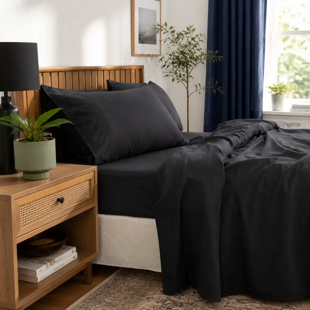 Queen Sheet Set 1000TC Bamboo Cotton Blend Charcoal