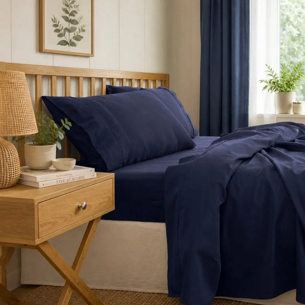 King Bamboo Cotton Sheet Set 1000TC Royal Blue