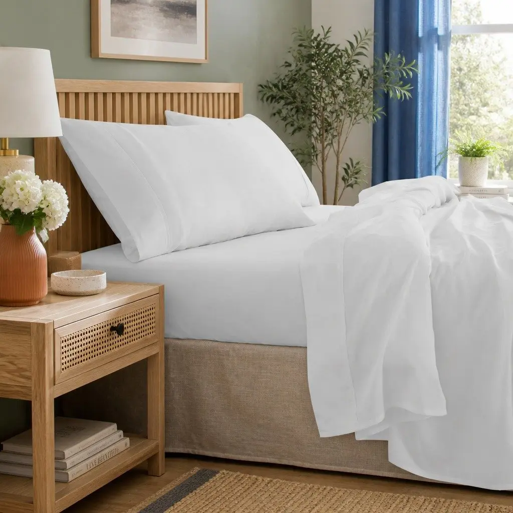 Bamboo Cotton Sheet Set 1000TC Flat Fitted Pillowcases Cool Grey