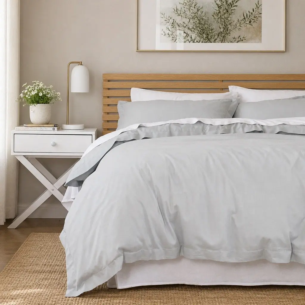 King Size Bamboo Cotton Quilt Cover Set 1000TC Cool Grey