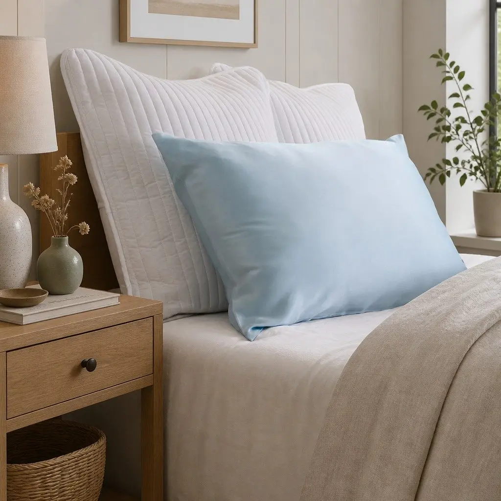 Dual-Sided Silk Pillowcase in Soft Blue