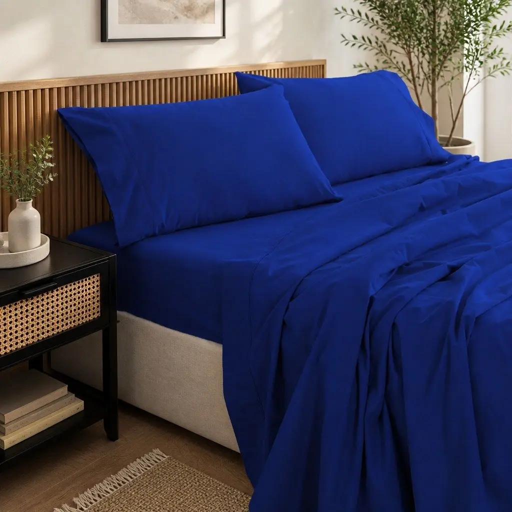 Single Vintage Washed Cotton Sheet Set in Royal Blue