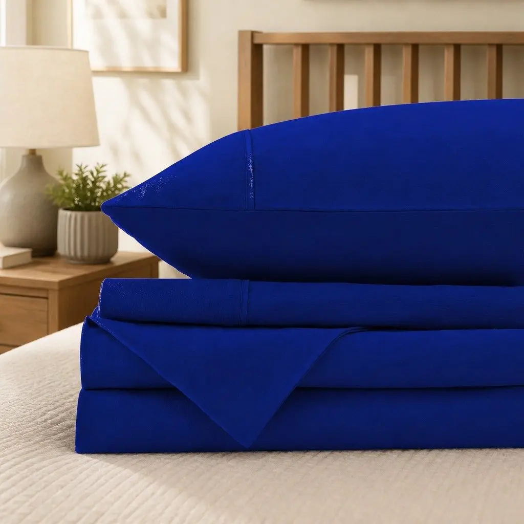 Single Vintage Washed Cotton Sheet Set in Royal Blue