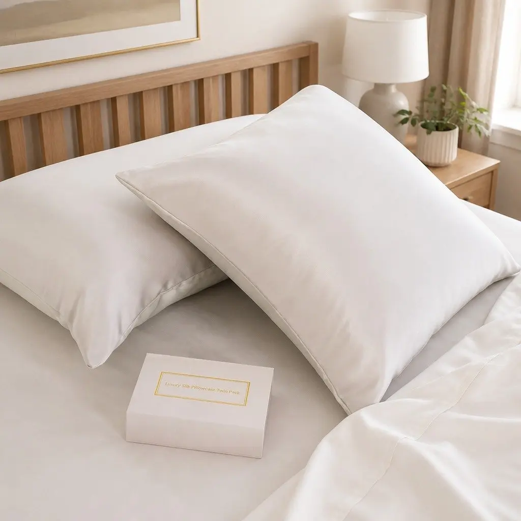 Twin Pack Mulberry Silk Pillowcases 51x76cm Silver