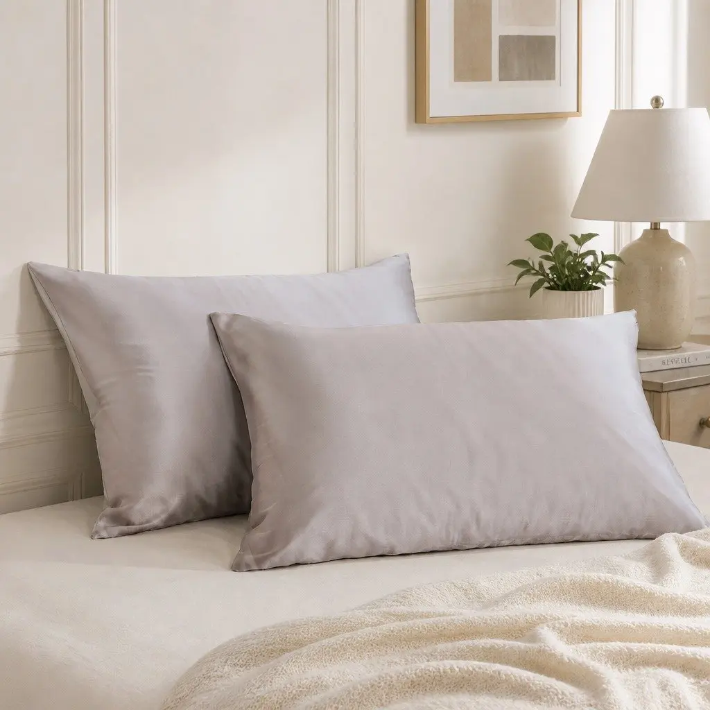 Twin Pack Mulberry Silk Pillowcases 51x76cm Silver
