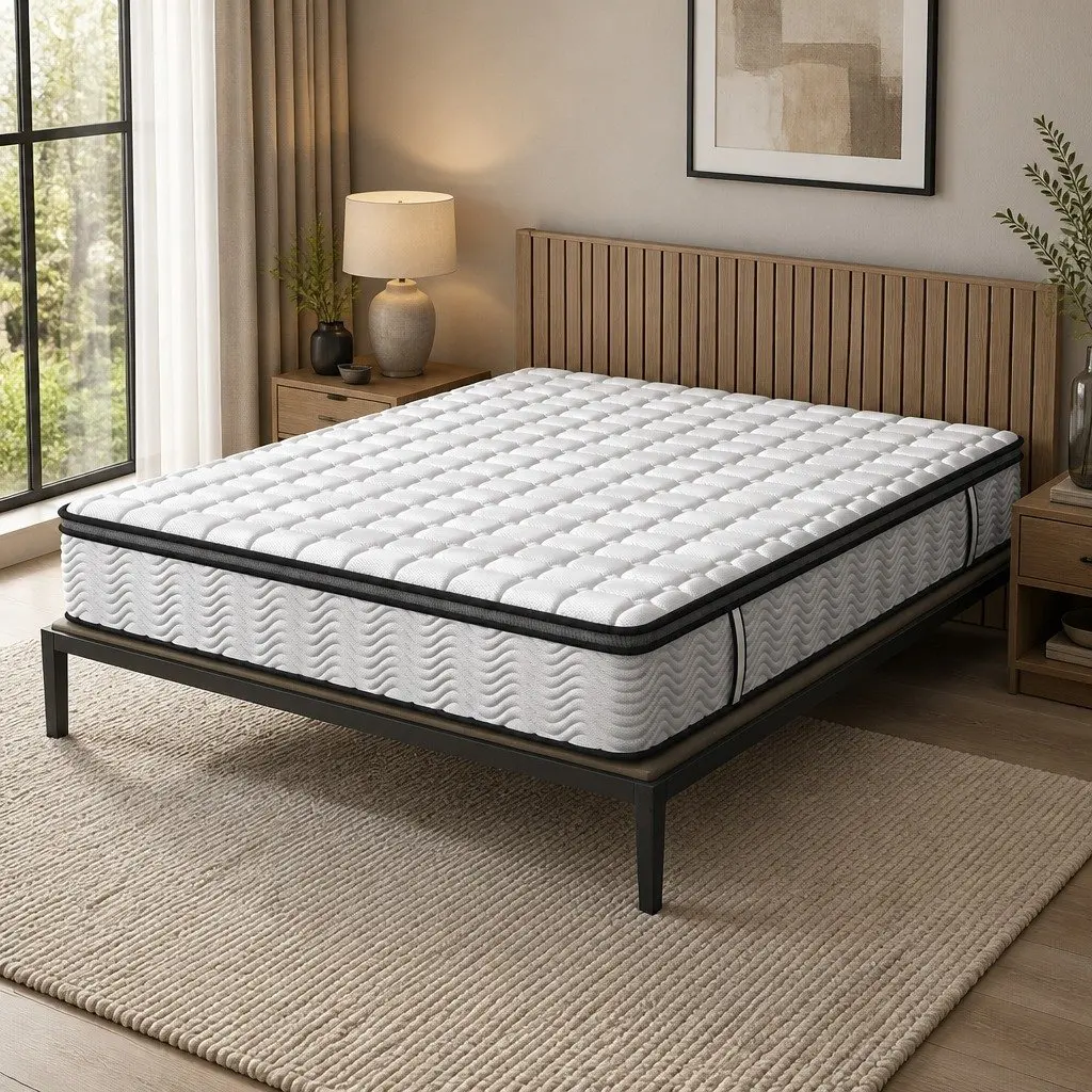 Pocket Spring Mattress Latex Foam King Single Medium-Firm 5-Zone Support White Black Grey Trim