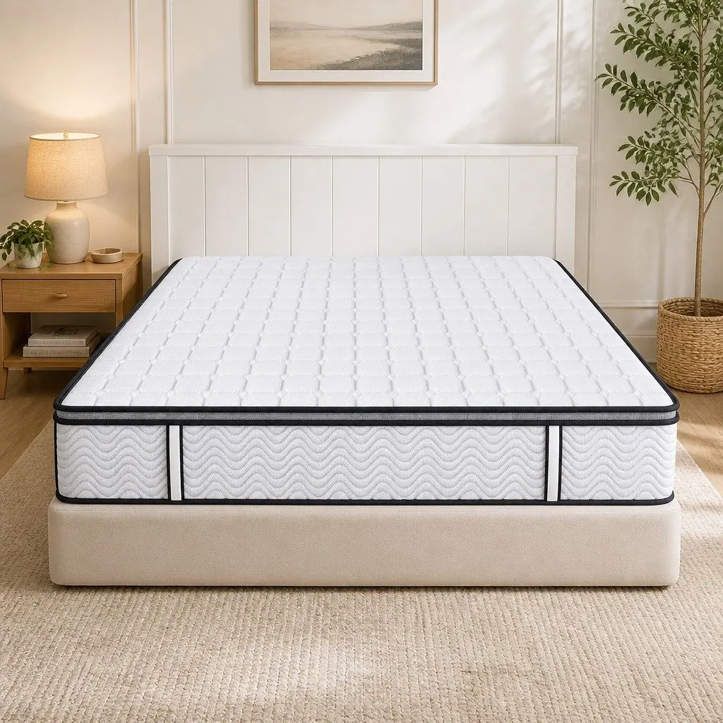 Pocket Spring Mattress Latex Foam King Single Medium-Firm 5-Zone Support White Black Grey Trim