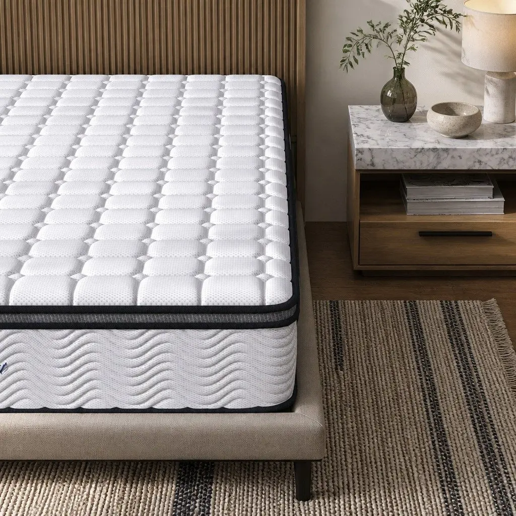 Pocket Spring Mattress Latex Foam King Single Medium-Firm 5-Zone Support White Black Grey Trim