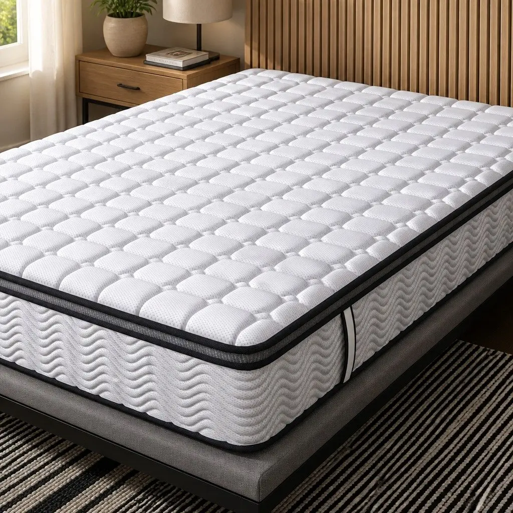Pocket Spring Mattress Latex Foam King Single Medium-Firm 5-Zone Support White Black Grey Trim