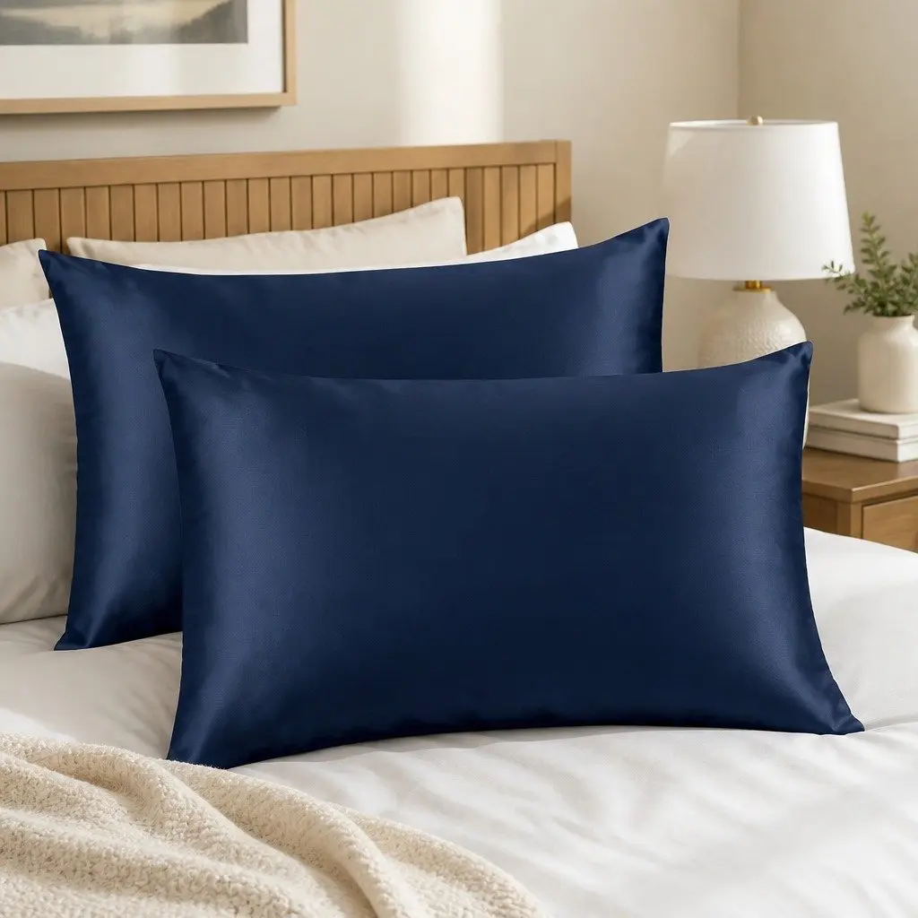 Navy Mulberry Silk Pillowcase Twin Pack 51x76cm