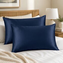 Navy Mulberry Silk Pillowcase Twin Pack 51x76cm