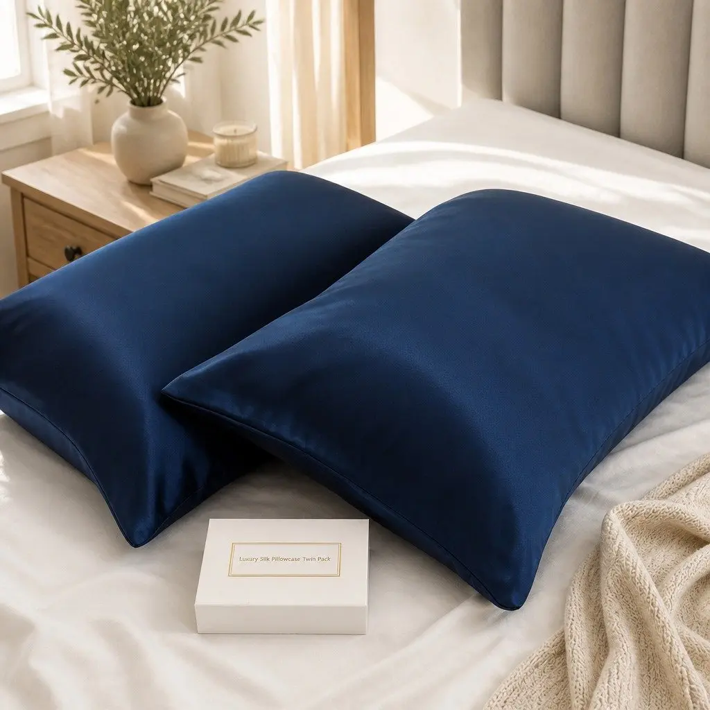 Navy Mulberry Silk Pillowcase Twin Pack 51x76cm