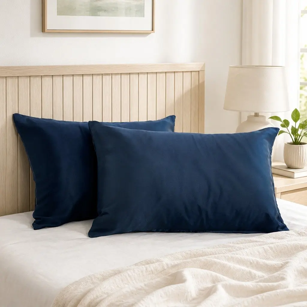 Navy Mulberry Silk Pillowcase Twin Pack 51x76cm