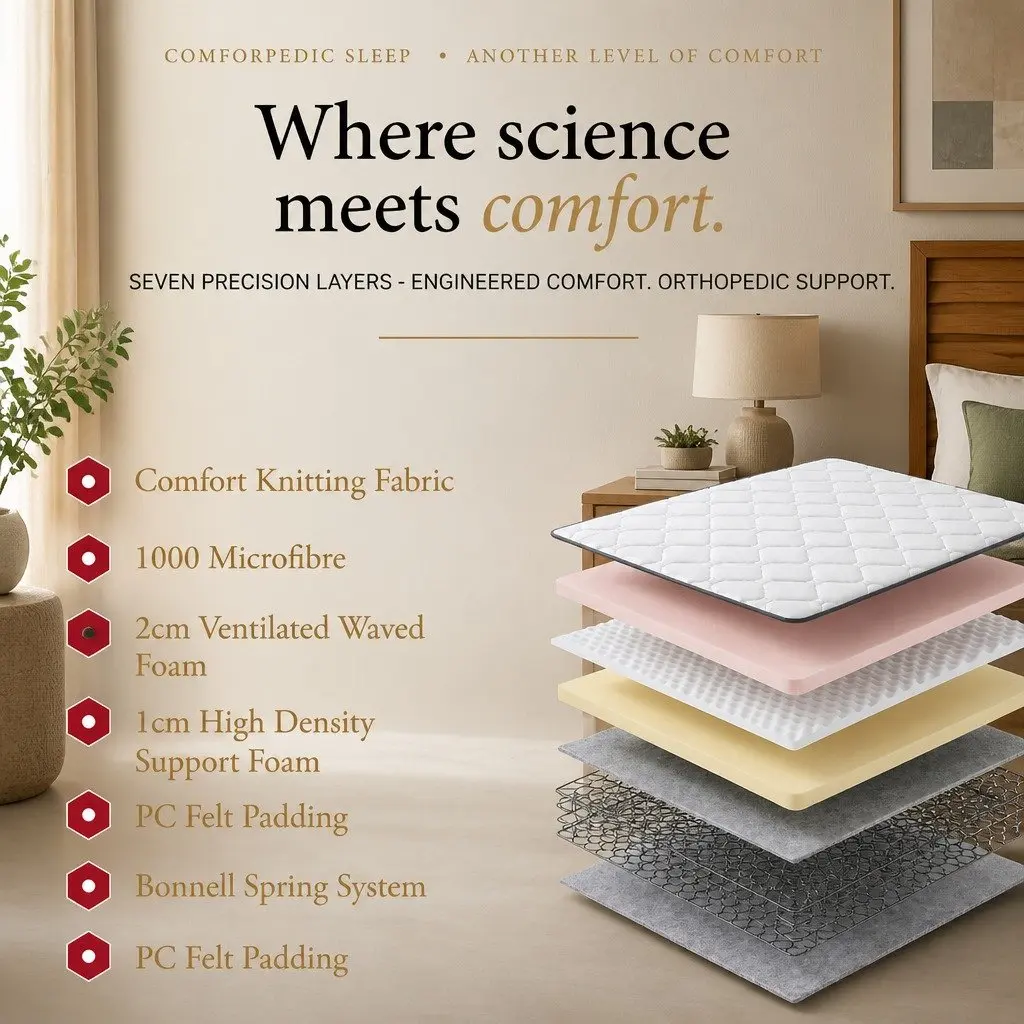 King Mattress Bonnell Spring 5-Zone Pressure Relief Foam Support 183cm White