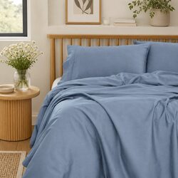 Queen Size Bamboo Cotton Sheet Set 1000TC Blue Fog