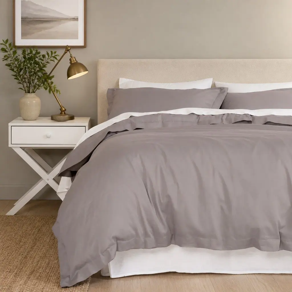 King Quilt Cover Set Bamboo Cotton 1000TC Grey 245cm x 210cm 2 Pillowcases 48cm x 74cm