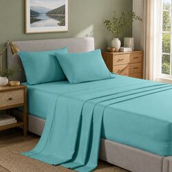 Bamboo Cooling Sheet Set 2000TC Single Bed Aqua Soft Breathable Moisture Wicking