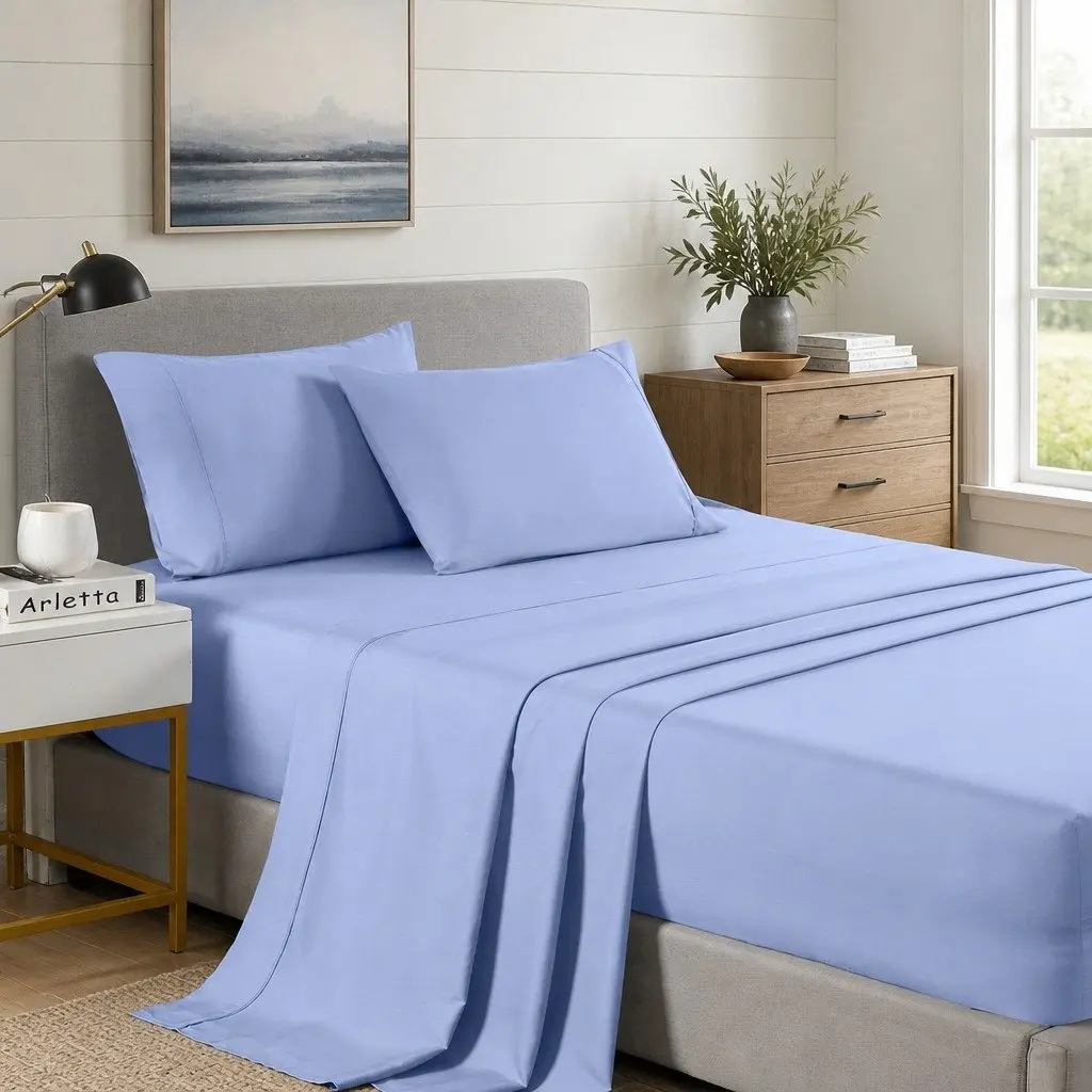 Bamboo Cooling Sheet Set 2000TC for Single Bed, Light Blue