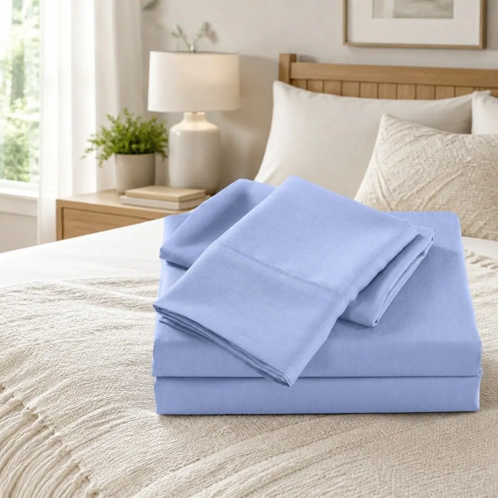 Bamboo Cooling Sheet Set 2000TC for Single Bed, Light Blue
