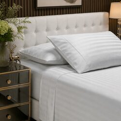 1200 Thread Count Damask Stripe Cotton Blend Sheet Set Queen White Sateen