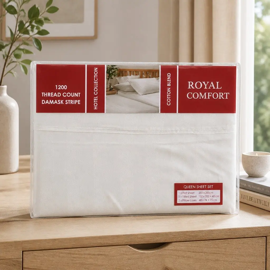 Queen Damask Stripe Sheet Set with 1200 Thread Count