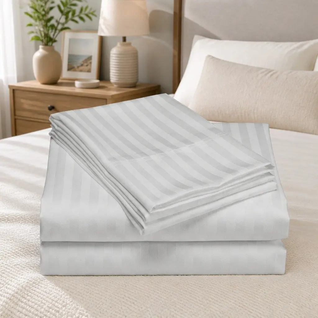 Queen Damask Stripe Sheet Set with 1200 Thread Count