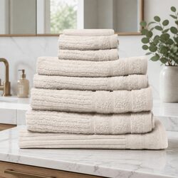 8-Piece Egyptian Cotton Towel Set with 600GSM in Beige