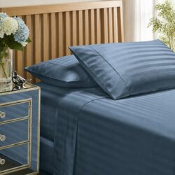 Damask Stripe 1200 Thread Count Cotton Blend Sheet Set King - Blue Fog