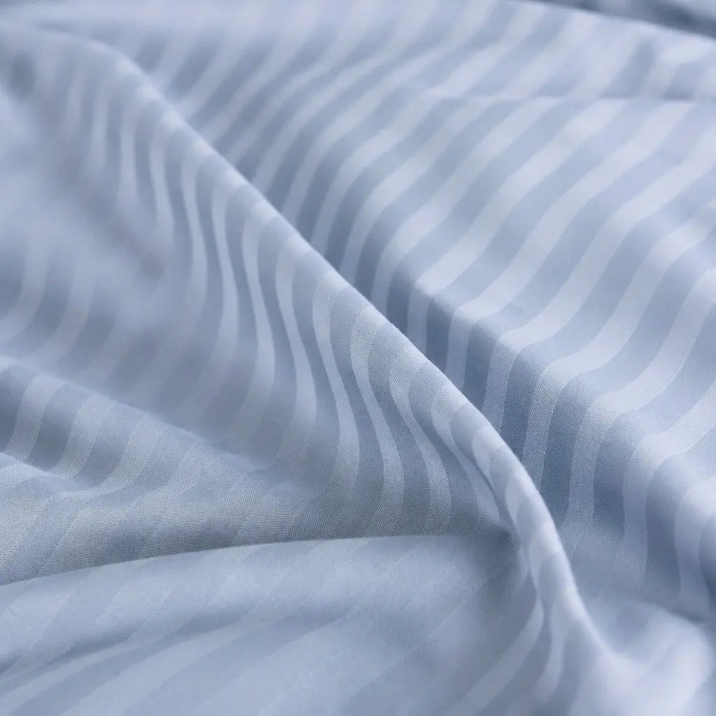 Sheet Set Cotton Blend 1200 Thread Count King Blue Fog Damask Stripe Sateen
