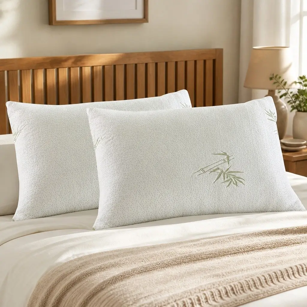 Contoured Neck Support Memory Foam Pillows with Bamboo Cover