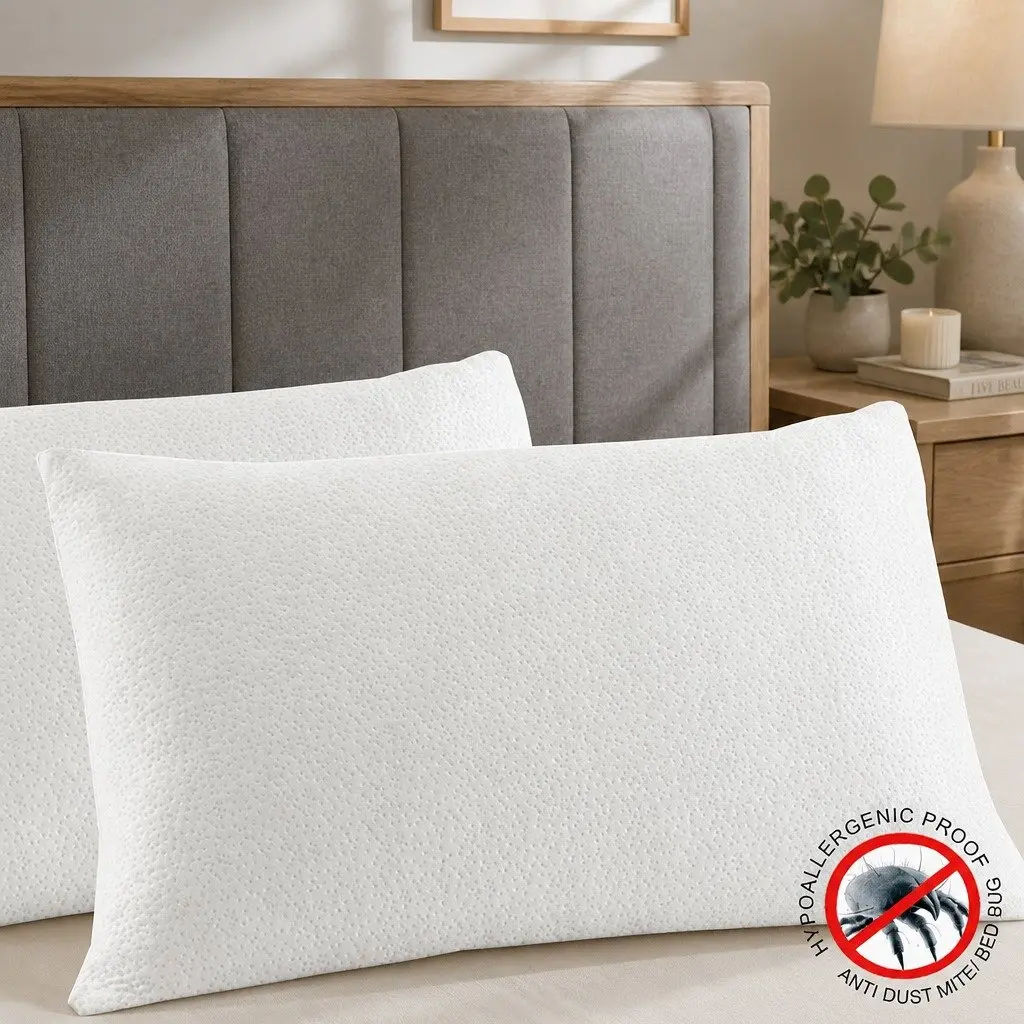 Contoured Neck Support Memory Foam Pillows with Bamboo Cover