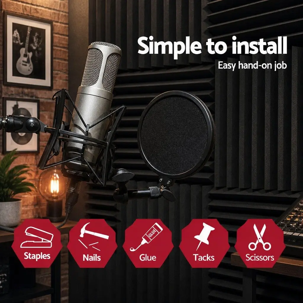 Acoustic Foam Wedge 30x30x5cm Black 20 Piece Sound Absorption Proofing Panel