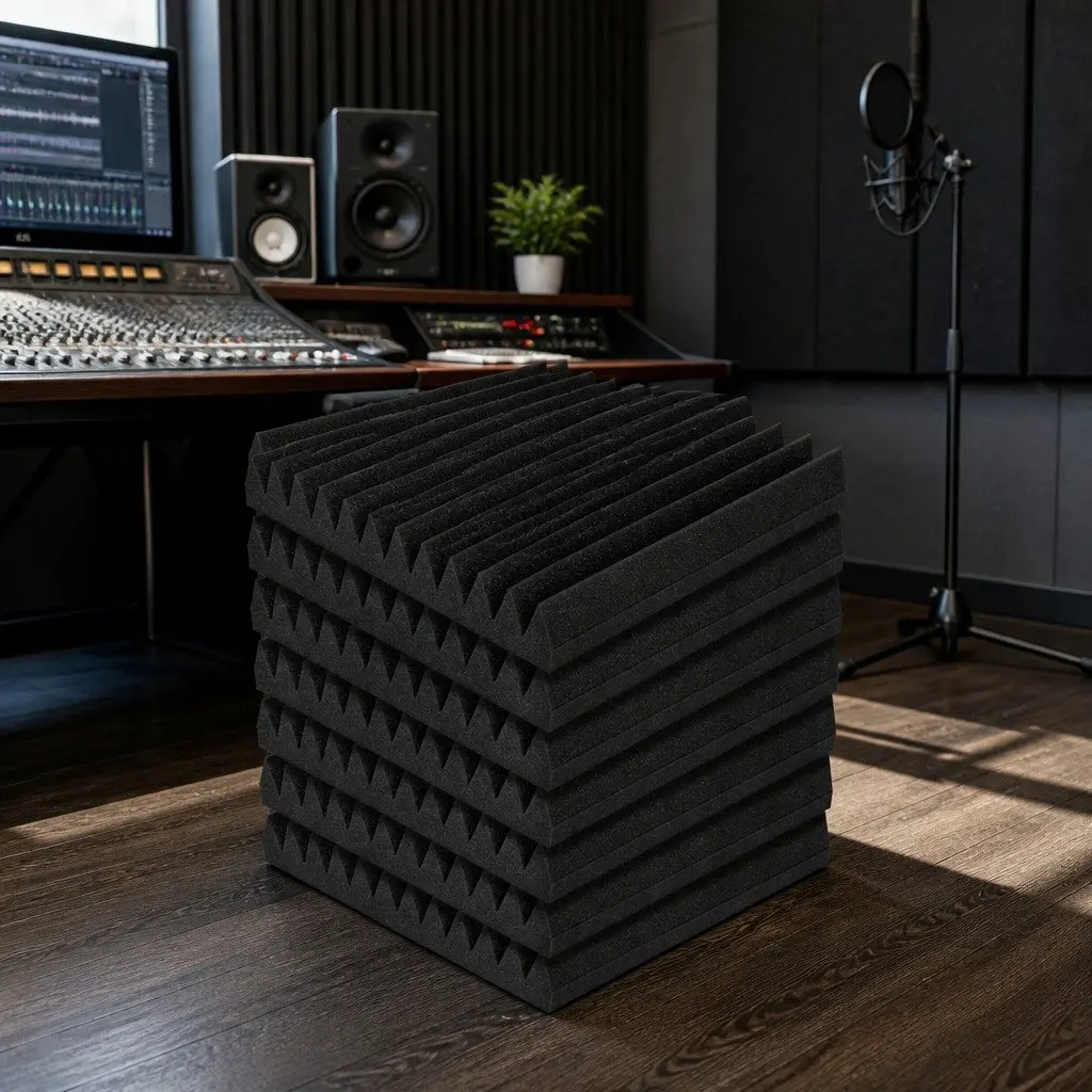 Acoustic Foam Wedge Tiles High-Density 30x30x5cm Black