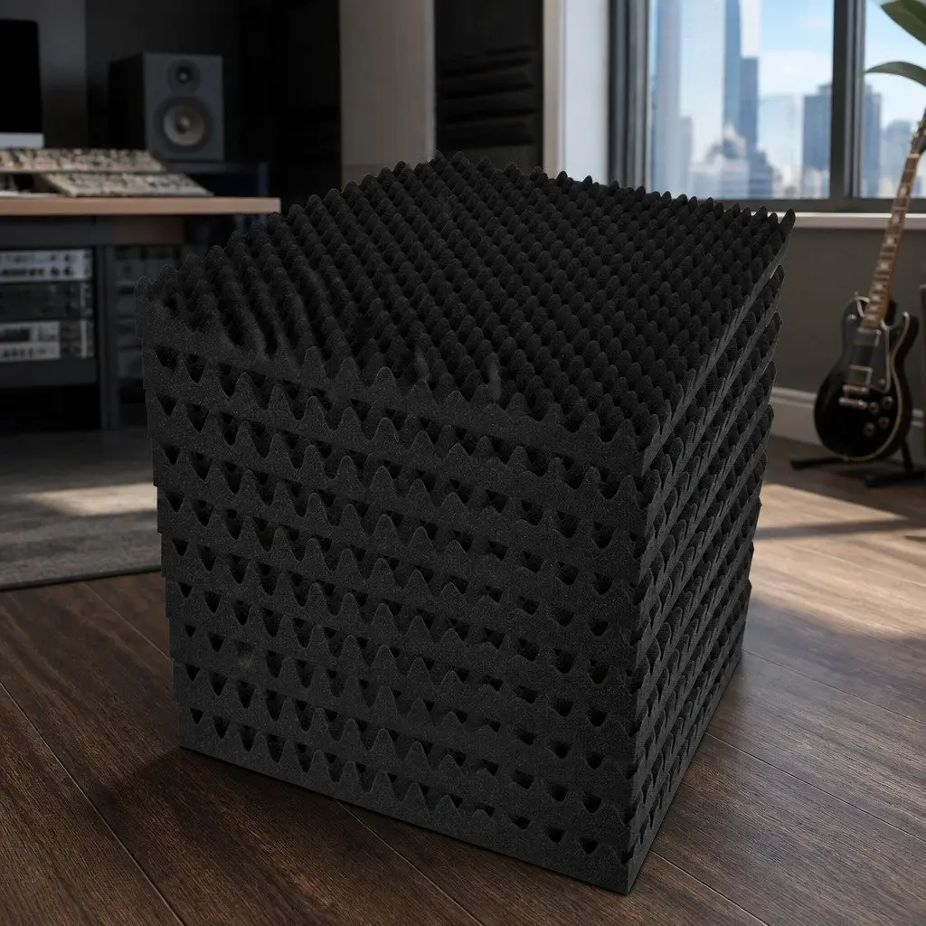 Acoustic Foam Panels Eggshell 50x50x5cm Black