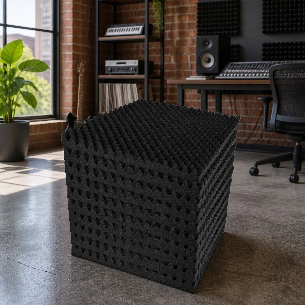 Acoustic Foam Panels Eggshell 50x50x5cm Black 60 Piece