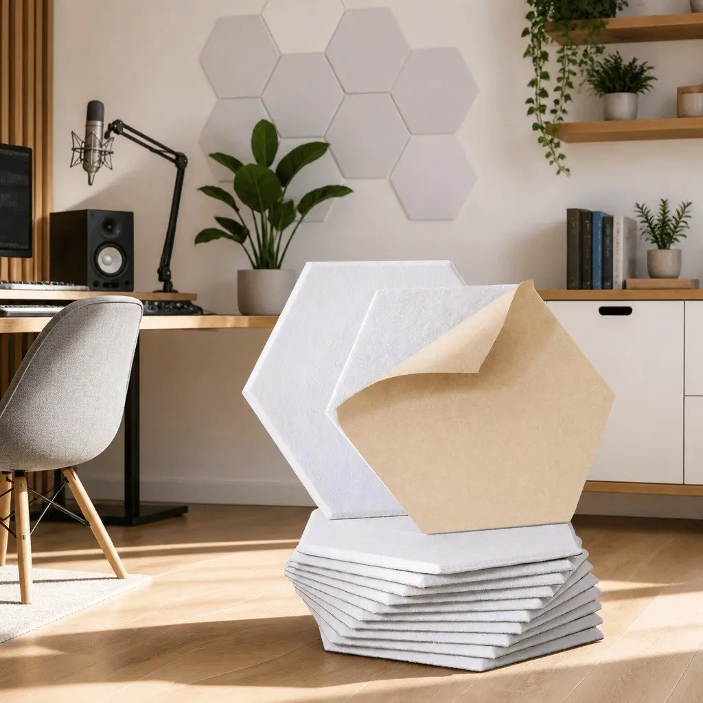 Acoustic Foam Soundproof Panels Hexagonal Tiles 35cm x 30cm White