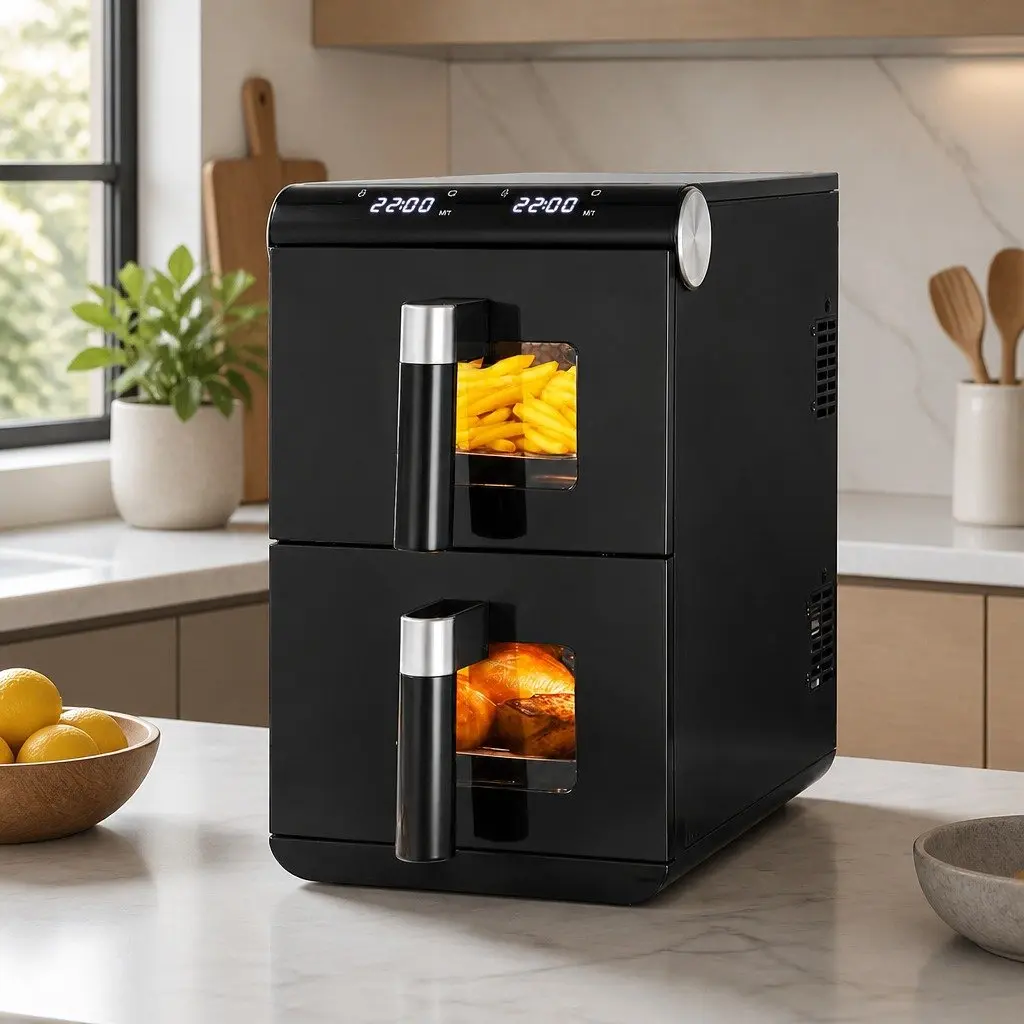 Air Fryer Oven Stainless Steel 11L Black Kitchen Appliance Dual Zone Cooking Two Baskets