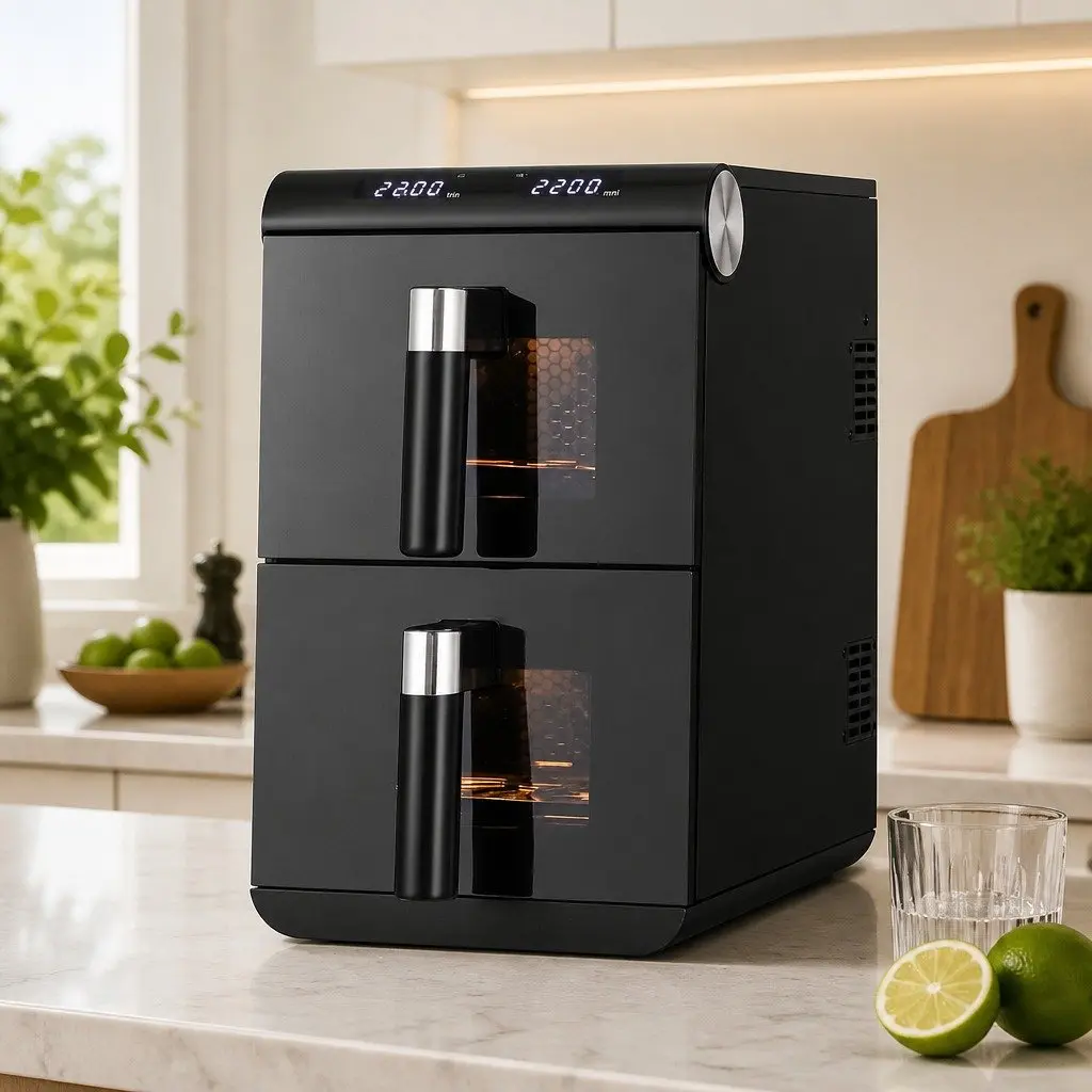 Air Fryer Oven Stainless Steel 11L Black Kitchen Appliance Dual Zone Cooking Two Baskets