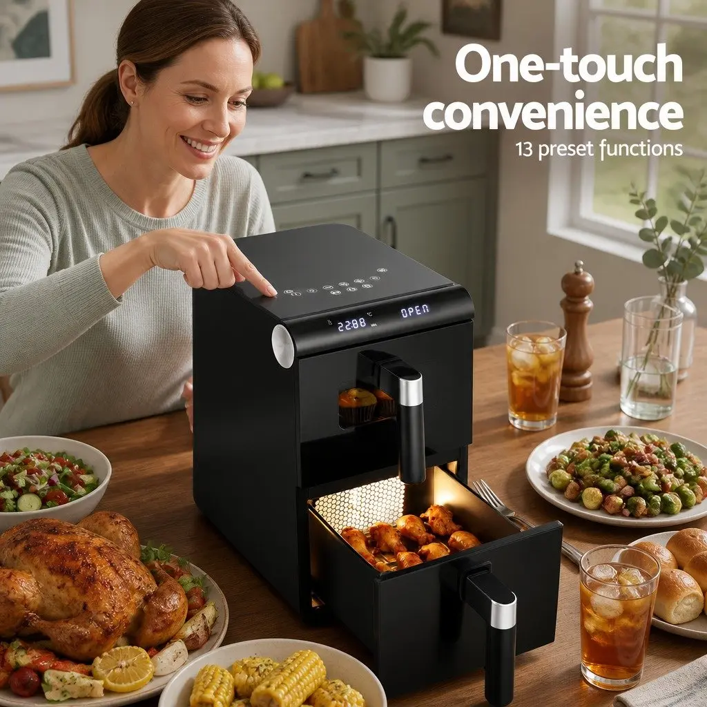 Air Fryer Oven Stainless Steel 11L Black Kitchen Appliance Dual Zone Cooking Two Baskets