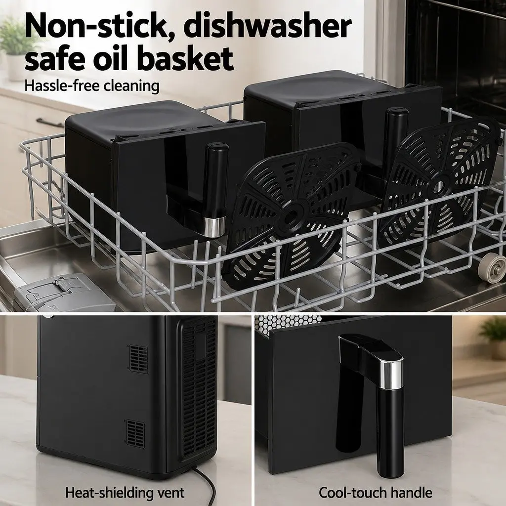 Air Fryer Oven Stainless Steel 11L Black Kitchen Appliance Dual Zone Cooking Two Baskets