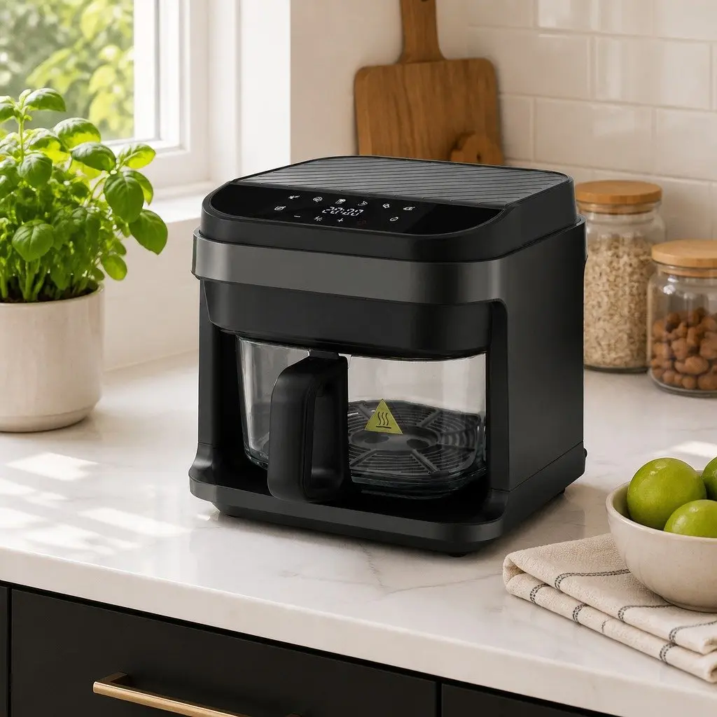Air Fryer 5.5L Glass Basket Touch Control Electric Cooker 1200W Black