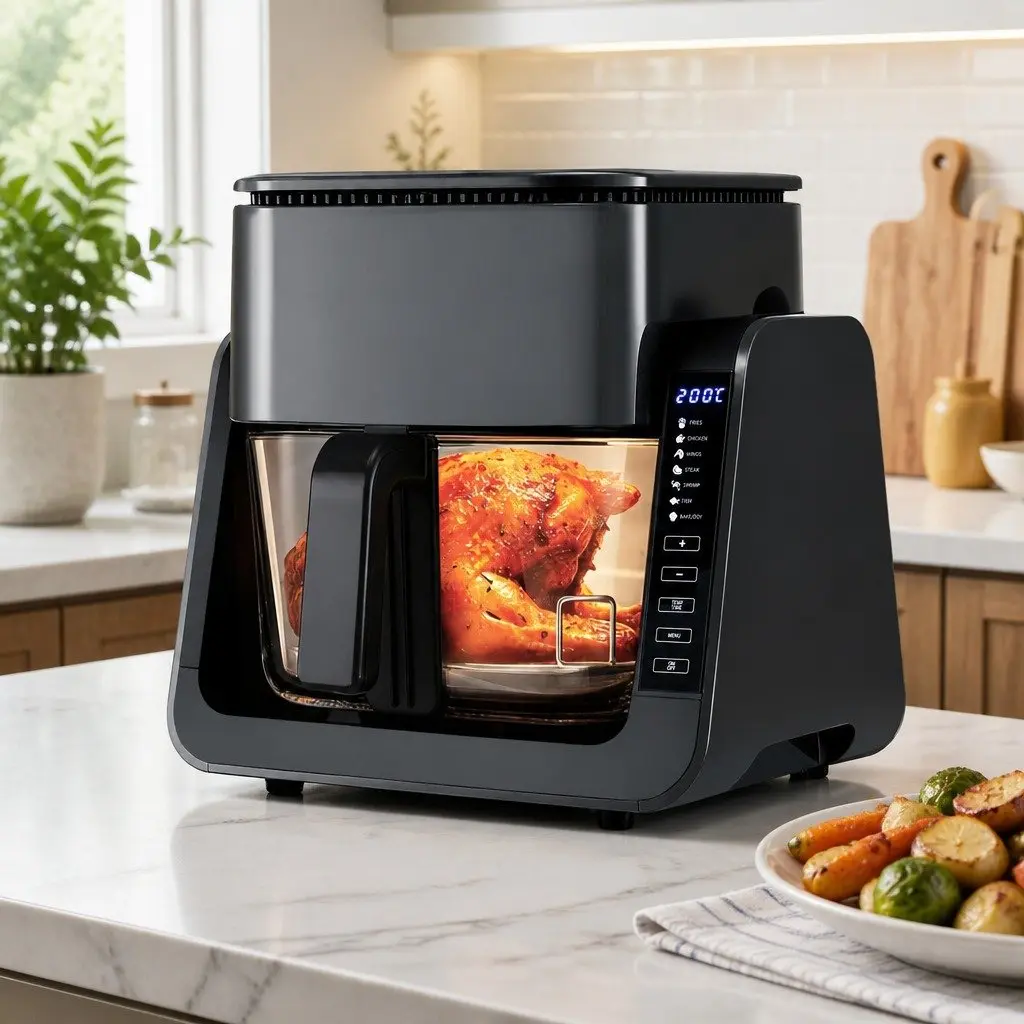 Air Fryer Electric Cooker Dual Zone 4L Glass Basket BBQ Grill Black or Grey