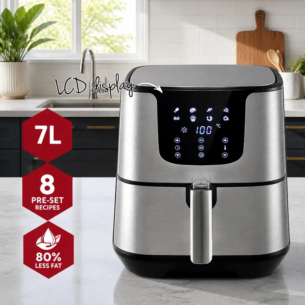 Air Fryer Stainless Steel 7L Black Kitchen Cooking Appliance