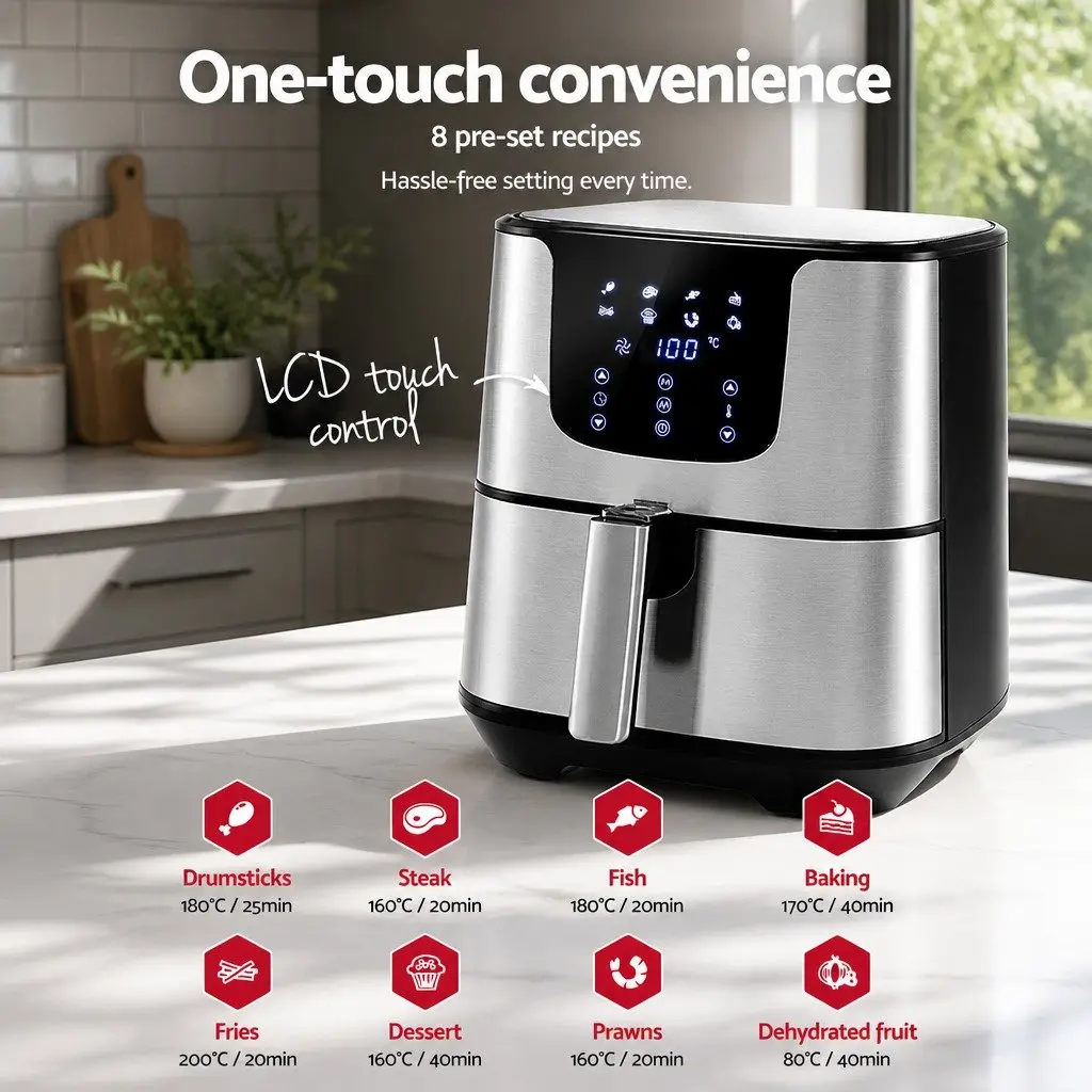 Air Fryer Stainless Steel 7L Black Kitchen Cooking Appliance