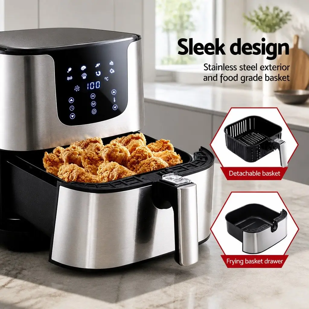Air Fryer Stainless Steel 7L Black Kitchen Cooking Appliance